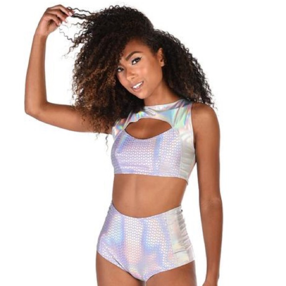 J Valentine Prismatic Top & Bottom (S-M) Holographic Rave Set